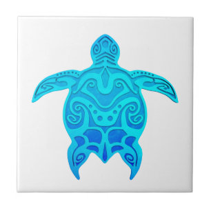 Blue Tribal Turtle Tile