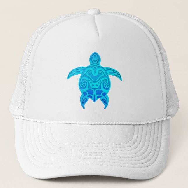 Blue Tribal Turtle Trucker Hat (Front)