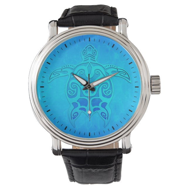 Blue Tribal Turtle Watch (Front)