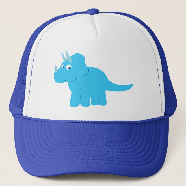 Blue Triceratops Dinosaur Trucker Hat (Front)