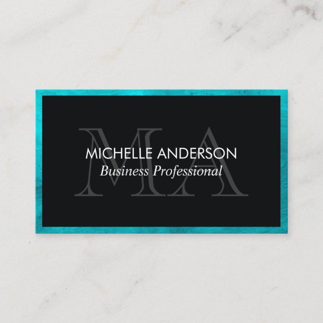 Blue Trim | Monogram | Executive Business Card (Front)