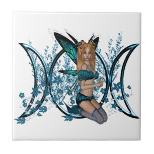 Blue Triple Moon Goddess Symbol Fairy Tile