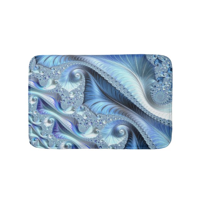 Blue Trippy Psychedelic Fine Fractal Art Bath Mat (Front)