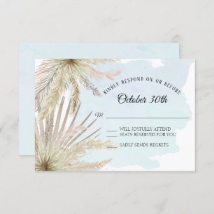 Blue Tropical Beach Boho Jungle Leaf Foliage Invitation