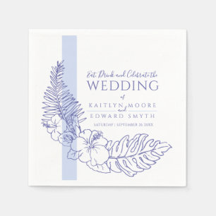blue tropical botanic line art wedding napkin
