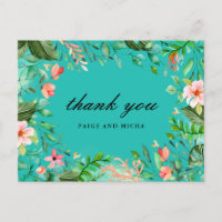 Blue Tropical Botanical Wedding Thank You