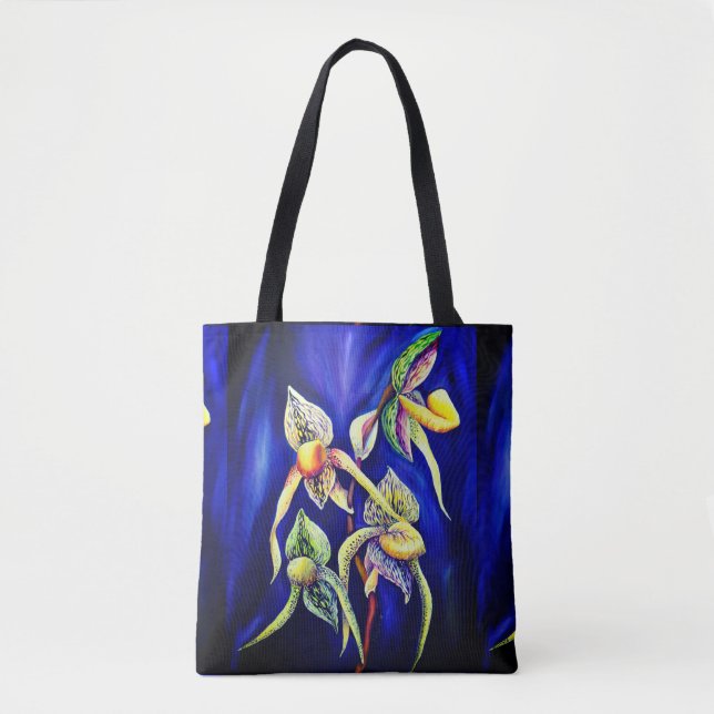 Blue Tropical Exotic Orchids Tote Bag (Front)