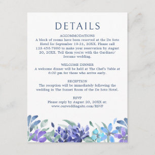 Blue Tropical Floral Wedding Details Enclosure Card
