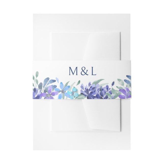 Blue Tropical Floral Wedding Invitation Belly Band (Front Example)