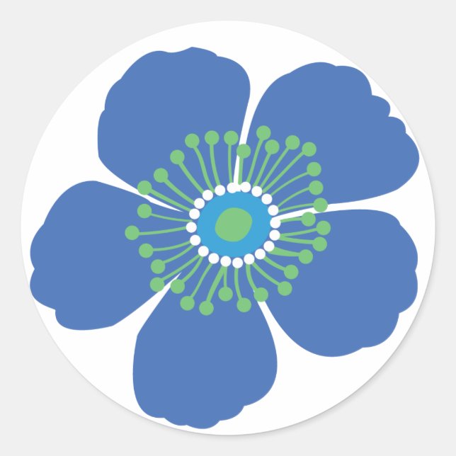 Blue Tropical Flower Classic Round Sticker (Front)