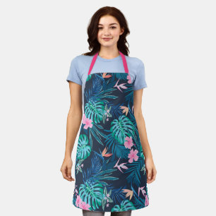 Blue Tropical Flower Garden Pattern Apron