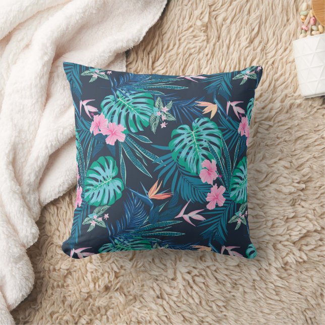 Blue Tropical Flower Garden Pattern Cushion (Blanket)