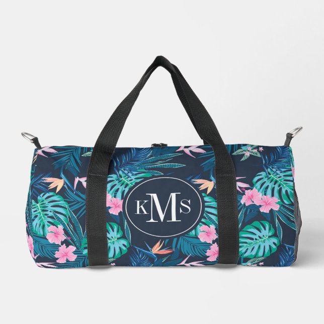 Blue Tropical Flower Garden Pattern Duffle Bag (Front)