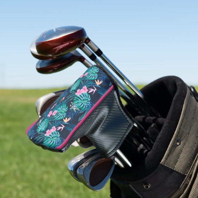 Blue Tropical Flower Garden Pattern Golf Head Cover (In Situ)