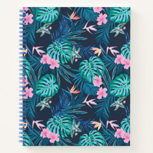 Blue Tropical Flower Garden Pattern Notebook
