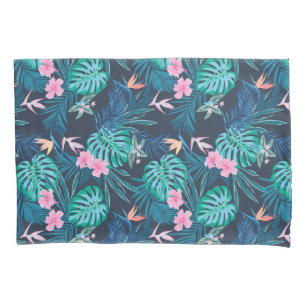 Blue Tropical Flower Garden Pattern Pillowcase