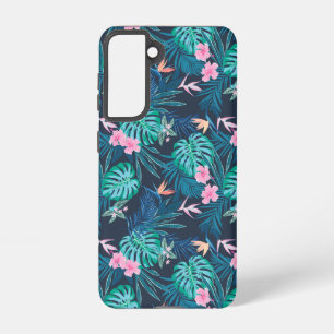 Blue Tropical Flower Garden Pattern Samsung Galaxy Case
