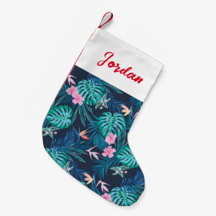 Blue Tropical Flower Garden Pattern Small Christmas Stocking