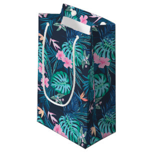 Blue Tropical Flower Garden Pattern Small Gift Bag