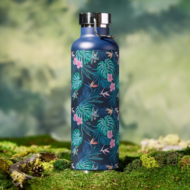 Blue Tropical Flower Garden Pattern Water Bottle (Outdoor)