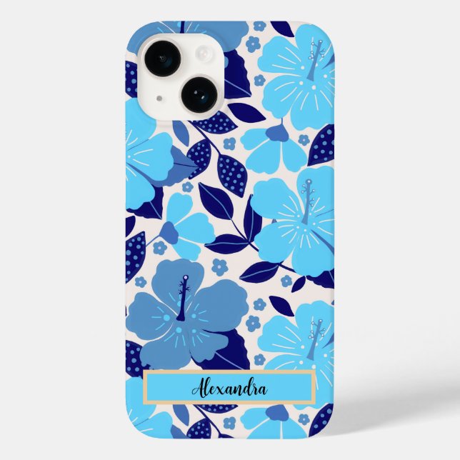 Blue Tropical Flowers Personalised Case-Mate iPhone Case (Back)