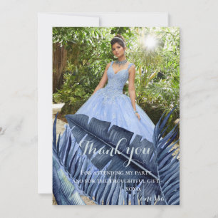 Blue Tropical Foliage Photo Thank You Card