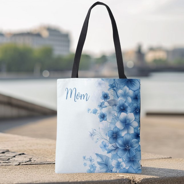 Blue Tropical Hawaiian Flowered Custom Mothers Day Tote Bag (Creator Uploaded)