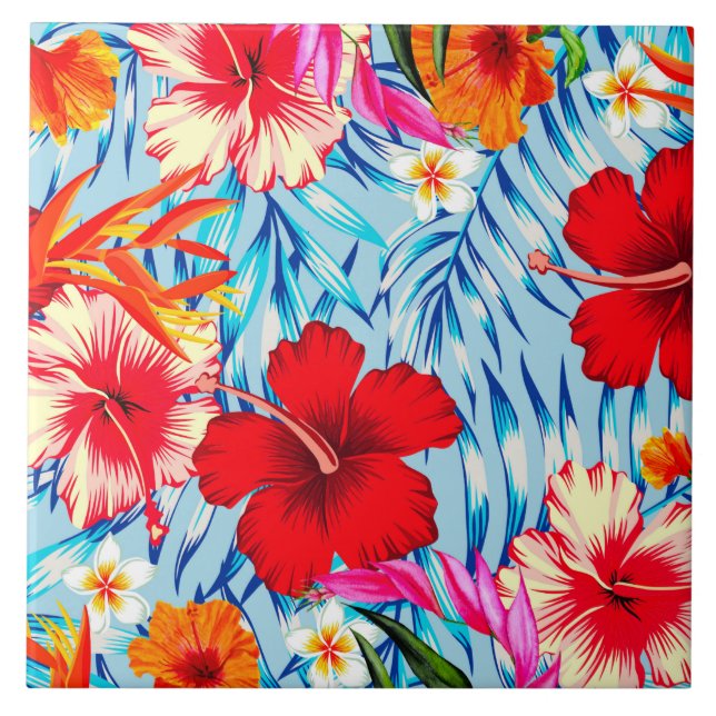 Blue Tropical hibiscus flowers  Tile (Front)