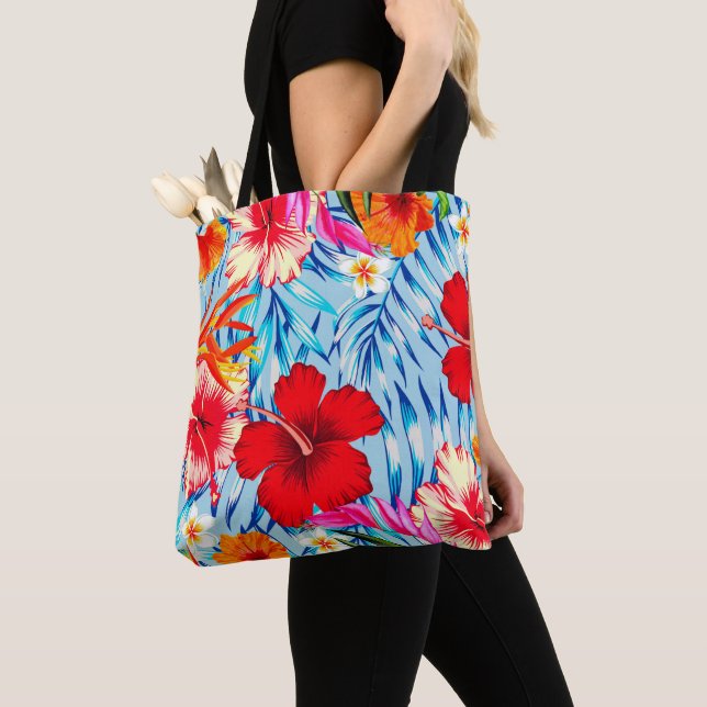 Blue Tropical hibiscus flowers Tote Bag (Close Up)