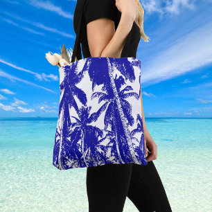 Blue Tropical Island Palm Trees Design Tote Bag