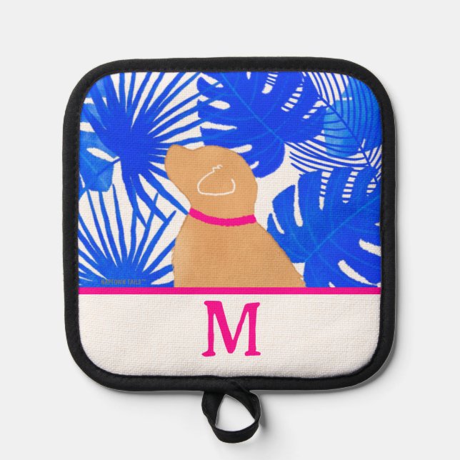 Blue Tropical Island Yellow Dog Pot Holder Custom (Front)