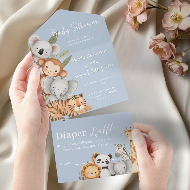 Blue Tropical Jungle Safari Baby Shower Animals  All In One Invitation (Creator Uploaded)