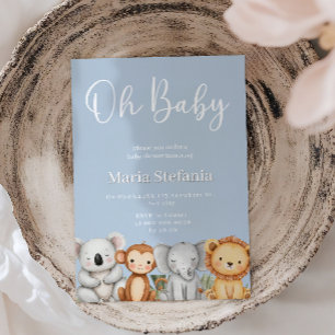 Blue Tropical Jungle Safari Baby Shower Animals  Invitation