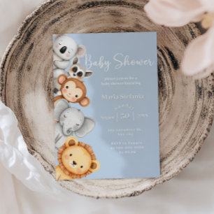 Blue Tropical Jungle Safari Baby Shower Animals  Invitation
