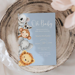 Blue Tropical Jungle Safari Baby Shower Animals  Invitation