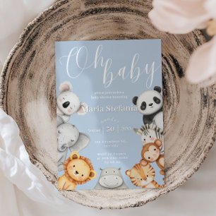 Blue Tropical Jungle Safari Baby Shower Animals  Invitation