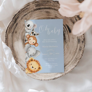 Blue Tropical Jungle Safari Baby Shower Animals  Invitation