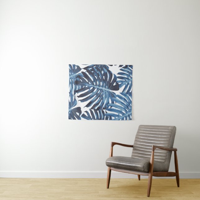 Blue tropical leaves tapestry (In Situ (Horizontal))