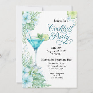 Blue Tropical Martini Cocktail Party Invitation