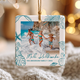 Blue Tropical Mele Kalikimaka Photo Ornament