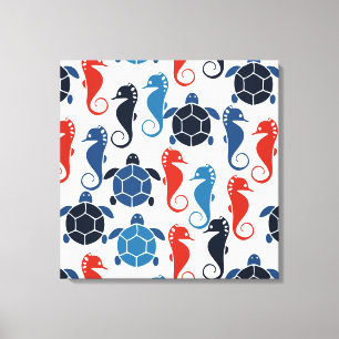 Blue Tropical Ocean Sea Turtle Seahorses Canvas Print
