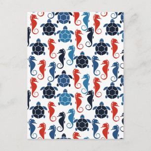 Blue Tropical Ocean Sea Turtle Seahorses Postcard