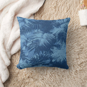 Blue Tropical Palm Leaf Cushion