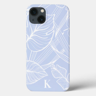 Blue Tropical Palm Leaf Pattern iPhone 13 Case