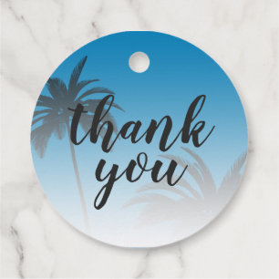 Blue Tropical Palm Tree Beach Thank You Wedding Favour Tags