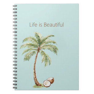 Blue Tropical Palm Tree Coconuts Notebook