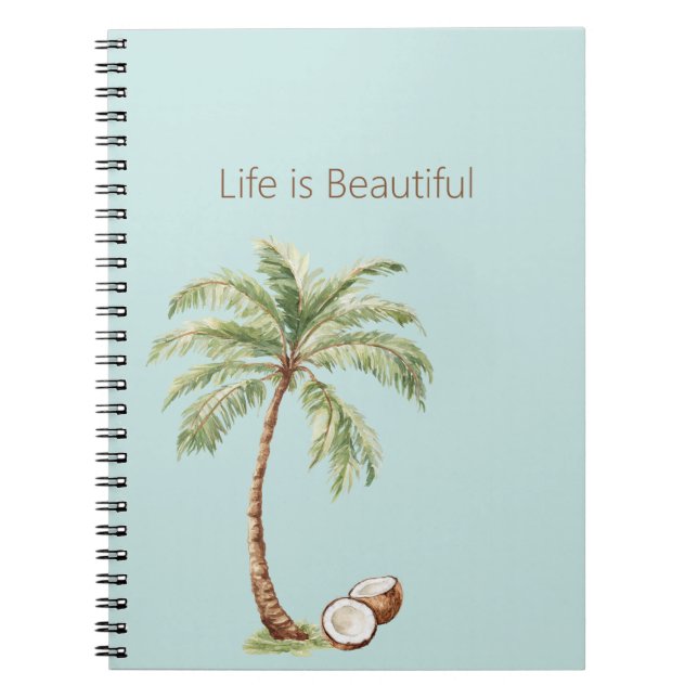Blue Tropical Palm Tree Coconuts Notebook (Front)