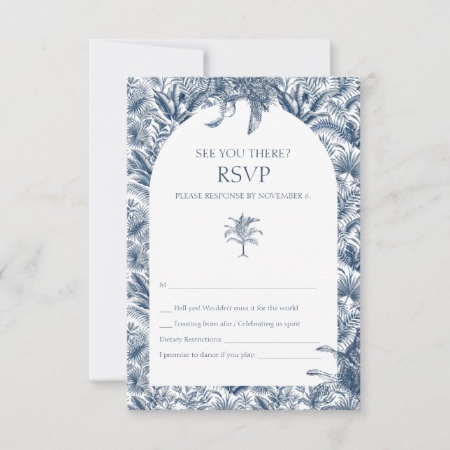 Blue Tropical Palm Tree Response Wedding (Front)