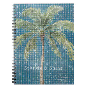 Blue Tropical Palm Tree Sparkle Notebook