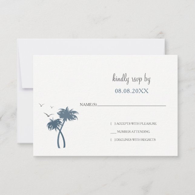 Blue Tropical Palm Tree Wedding rsvp (Front)